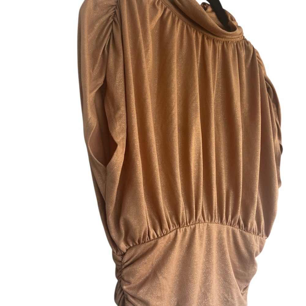 Anthropologie Maeve Ruched Metallic Muscle Tee Women’s Small in tan/gold - Picture 6 of 14
